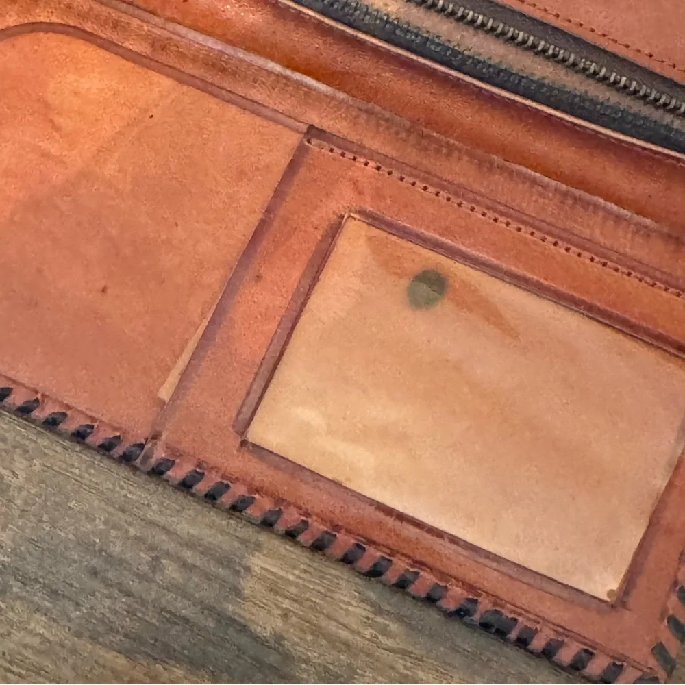 Hand Tooled Brown‎ Leather Aztec Calendar Long Wallet